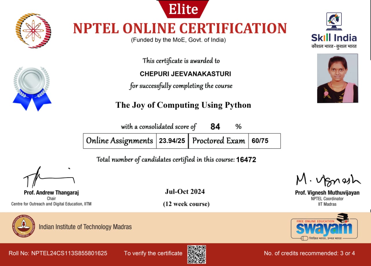 NPTEL Joy of Computing Python Certificate